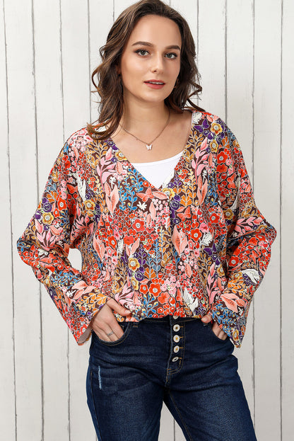 Floral V-Neck Long Sleeve Blouse