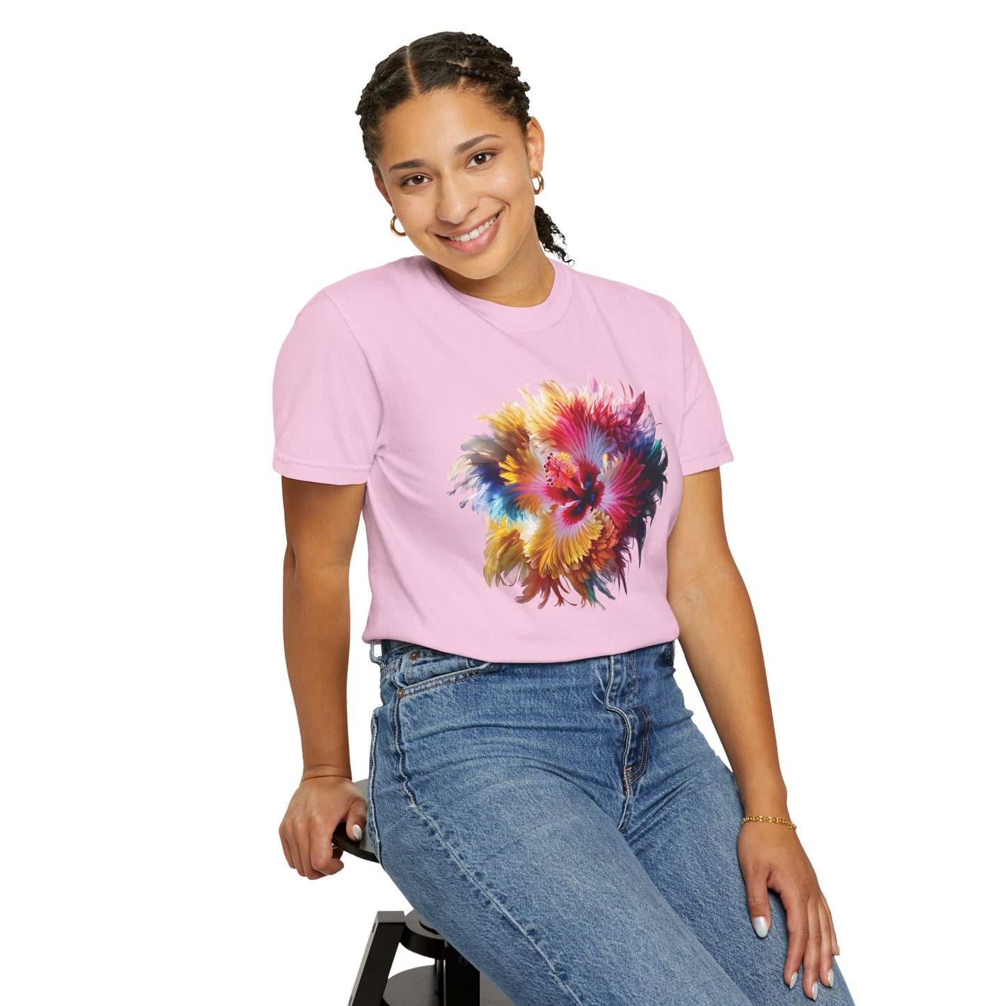 Boho Beach Hibiscus Flower and Feathers T-Shirt