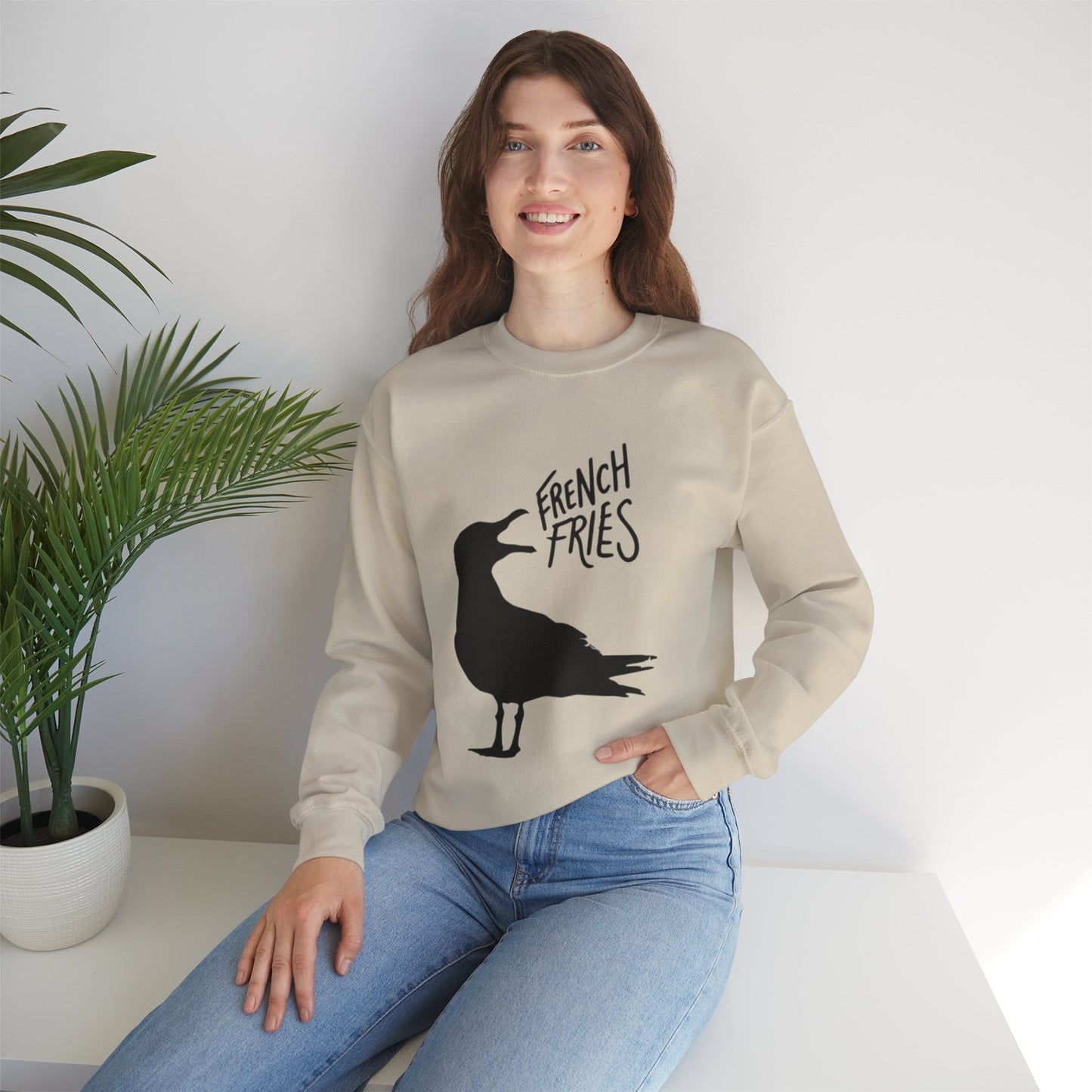 Funny Shirt For Girlfriend, Seagull Screaming For French Fries Sweatshirt, Gift For Wife, Mom, Sister, Anyone Who Loves The Beach