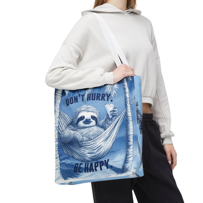 Sloth Tote Bag Extra Large Don't Hurry Be Happy