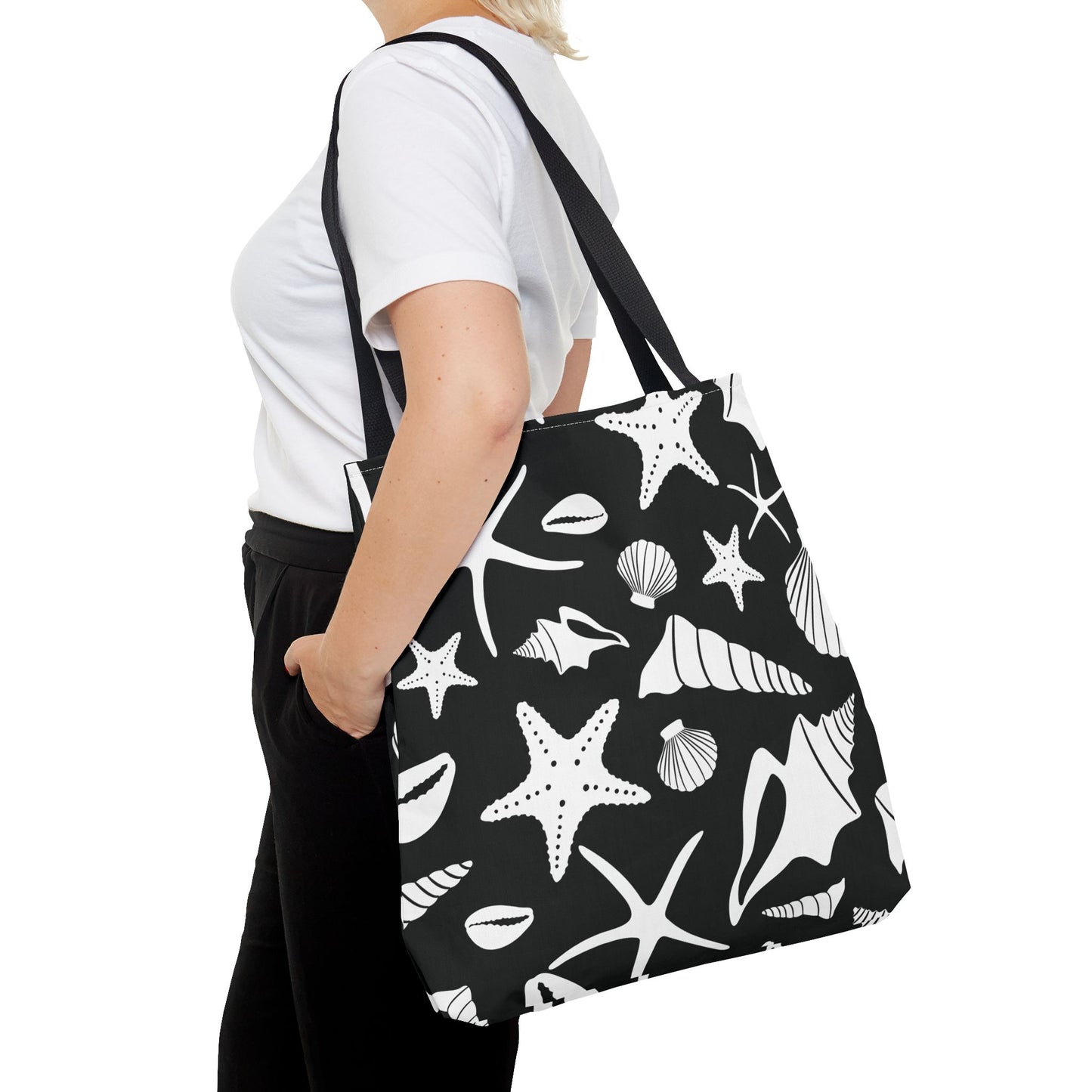 Seashell Tote Bag Black White