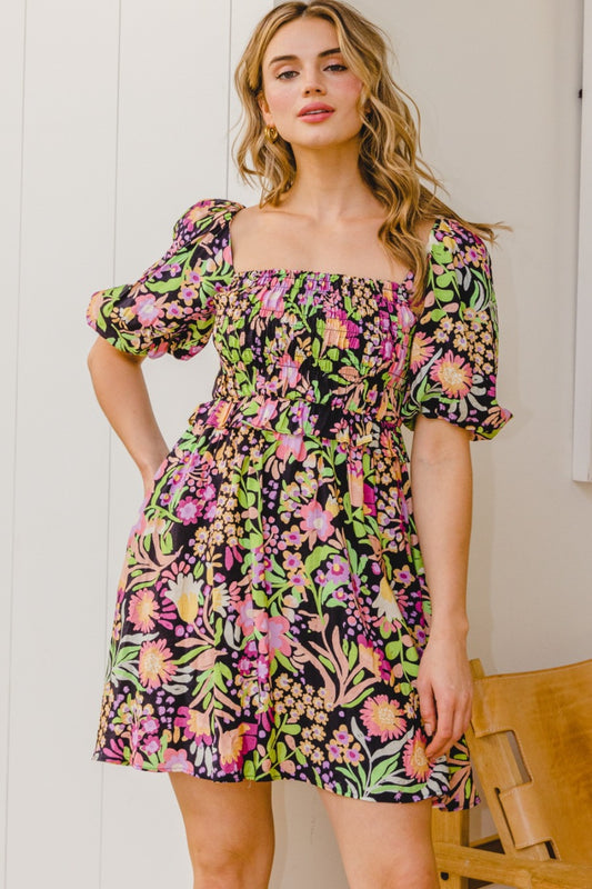 Bohemian Mini Dress Floral Tie-Back Mini Dress Plus Sizes ODDI