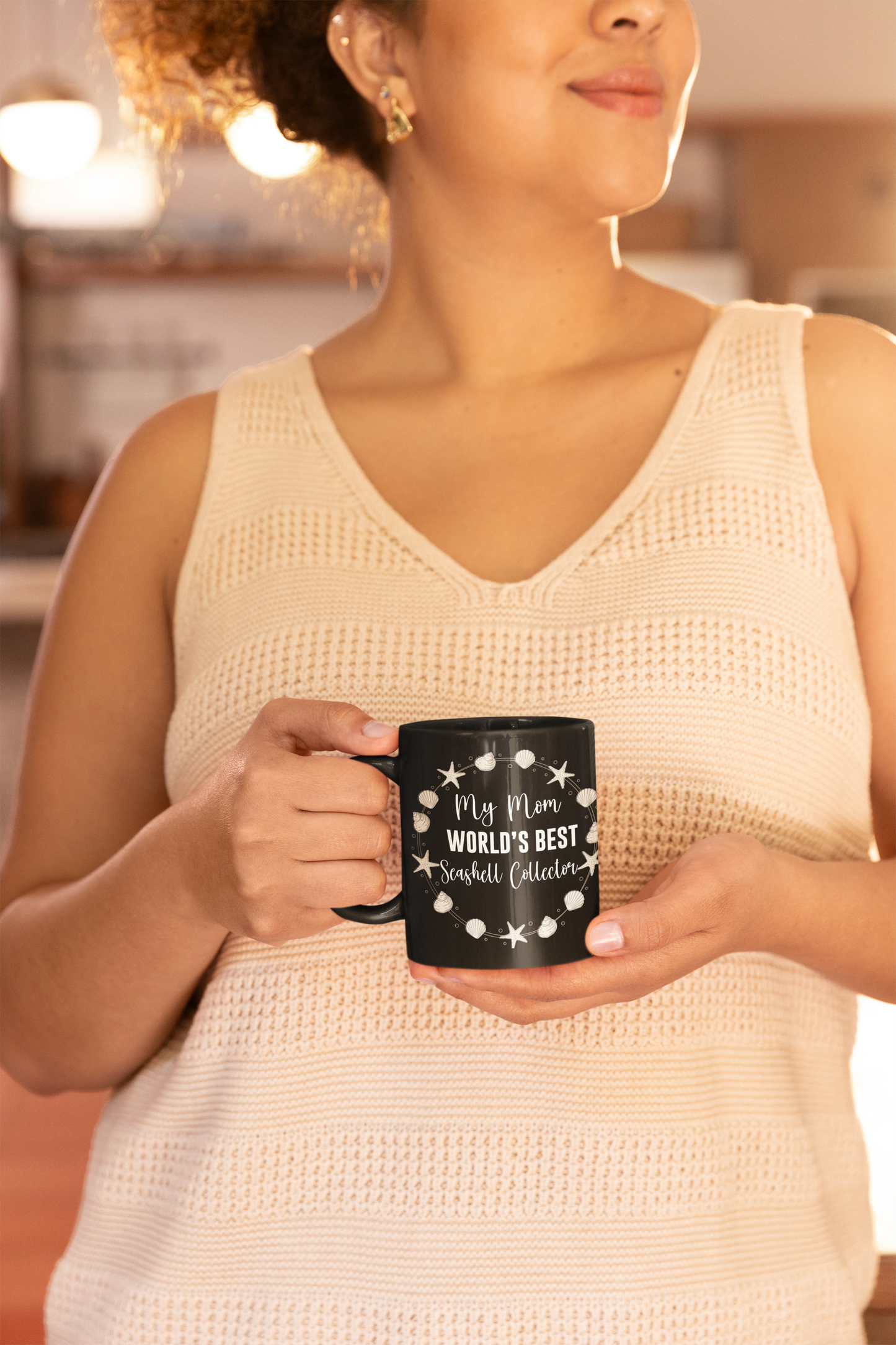 Funny Mom Gifts Black Coffee Mug Birthday My Mom The Worlds Best Seashell Collector Funny Job Present for Beach Lovers