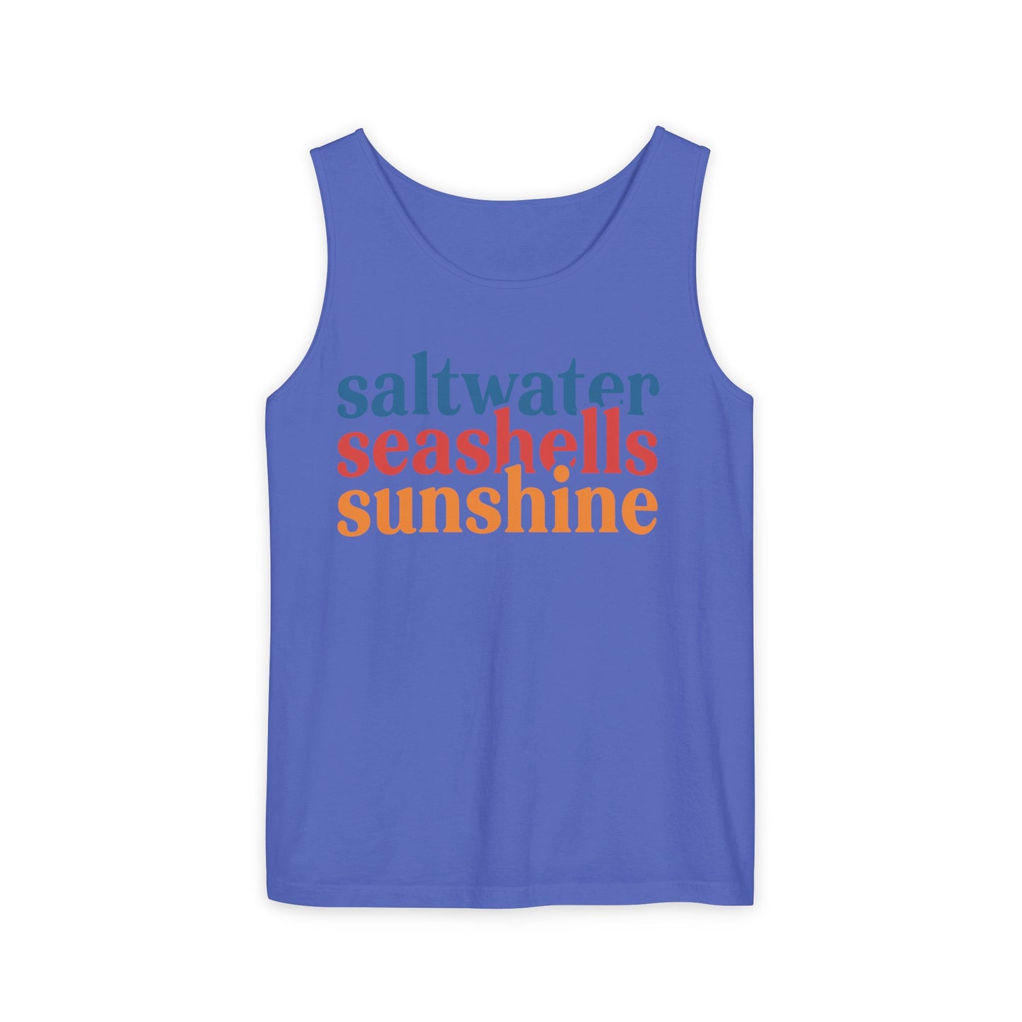 Beach Vacation Tank Top, Saltwater Seashells Sunshine Sleeveless Shirt, Summer Sea Shell Muscle Tee, Beach Lover Shirt, Coastal Tank