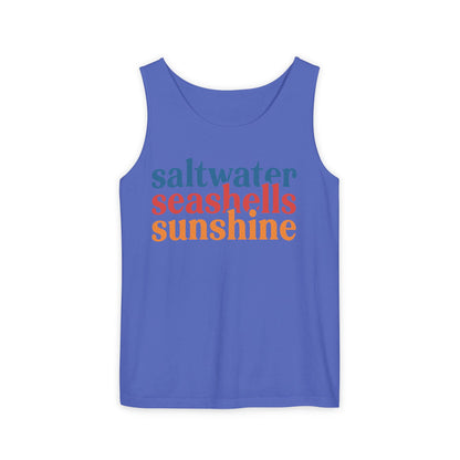 Beach Vacation Tank Top, Saltwater Seashells Sunshine Sleeveless Shirt, Summer Sea Shell Muscle Tee, Beach Lover Shirt, Coastal Tank