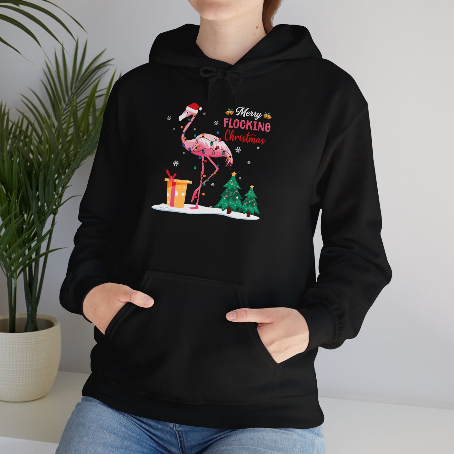 Funny Christmas Pink Flamingo Hoodie For Women