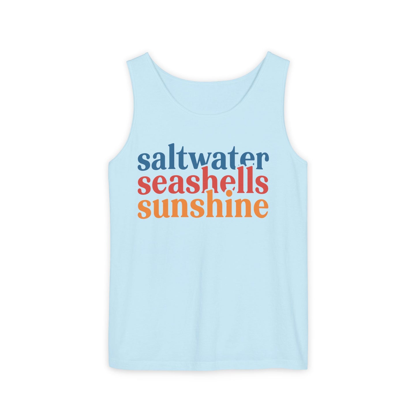 Beach Vacation Tank Top, Saltwater Seashells Sunshine Sleeveless Shirt, Summer Sea Shell Muscle Tee, Beach Lover Shirt, Coastal Tank