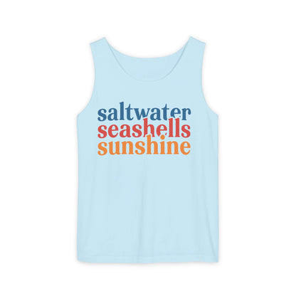 Beach Vacation Tank Top, Saltwater Seashells Sunshine Sleeveless Shirt, Summer Sea Shell Muscle Tee, Beach Lover Shirt, Coastal Tank
