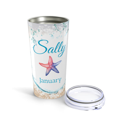 Personalized Beach Tumbler Birth Flower 20oz Coastal Gift