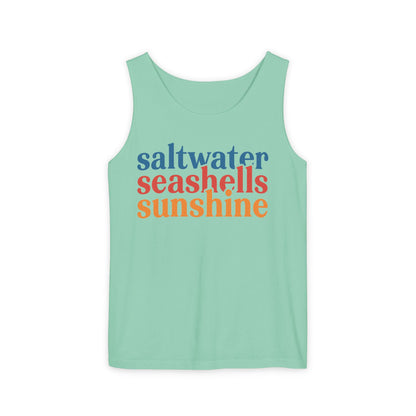 Beach Vacation Tank Top, Saltwater Seashells Sunshine Sleeveless Shirt, Summer Sea Shell Muscle Tee, Beach Lover Shirt, Coastal Tank