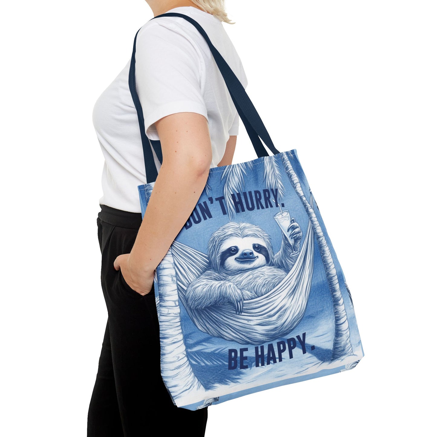 Sloth Tote Bag Extra Large Don't Hurry Be Happy