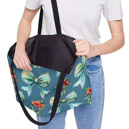 Beach Tote Bag Coquette Coastal Hibiscus And Aqua Blues