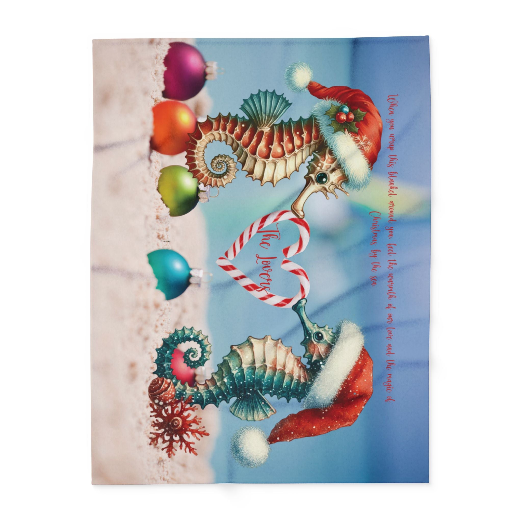 Fleece Blanket Christmas Gift For Wife With Seahorse Couple for Beach Lovers