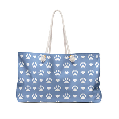 Dog Paws And Hearts Beach Bag Blue And White Tote Bag