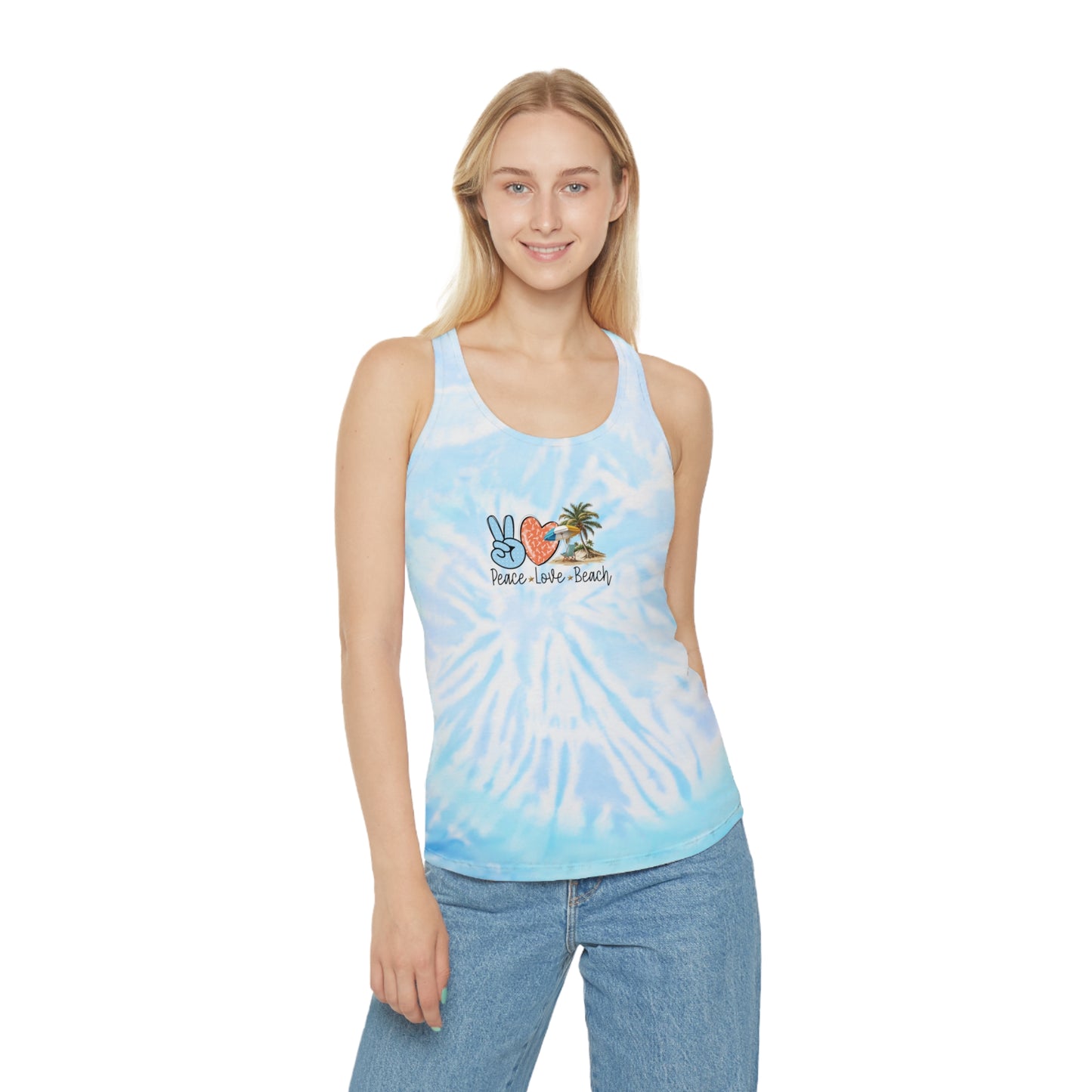 Beach Vacation Shirts Tie Dye Racerback Tank Top Peace Love Beach For Women