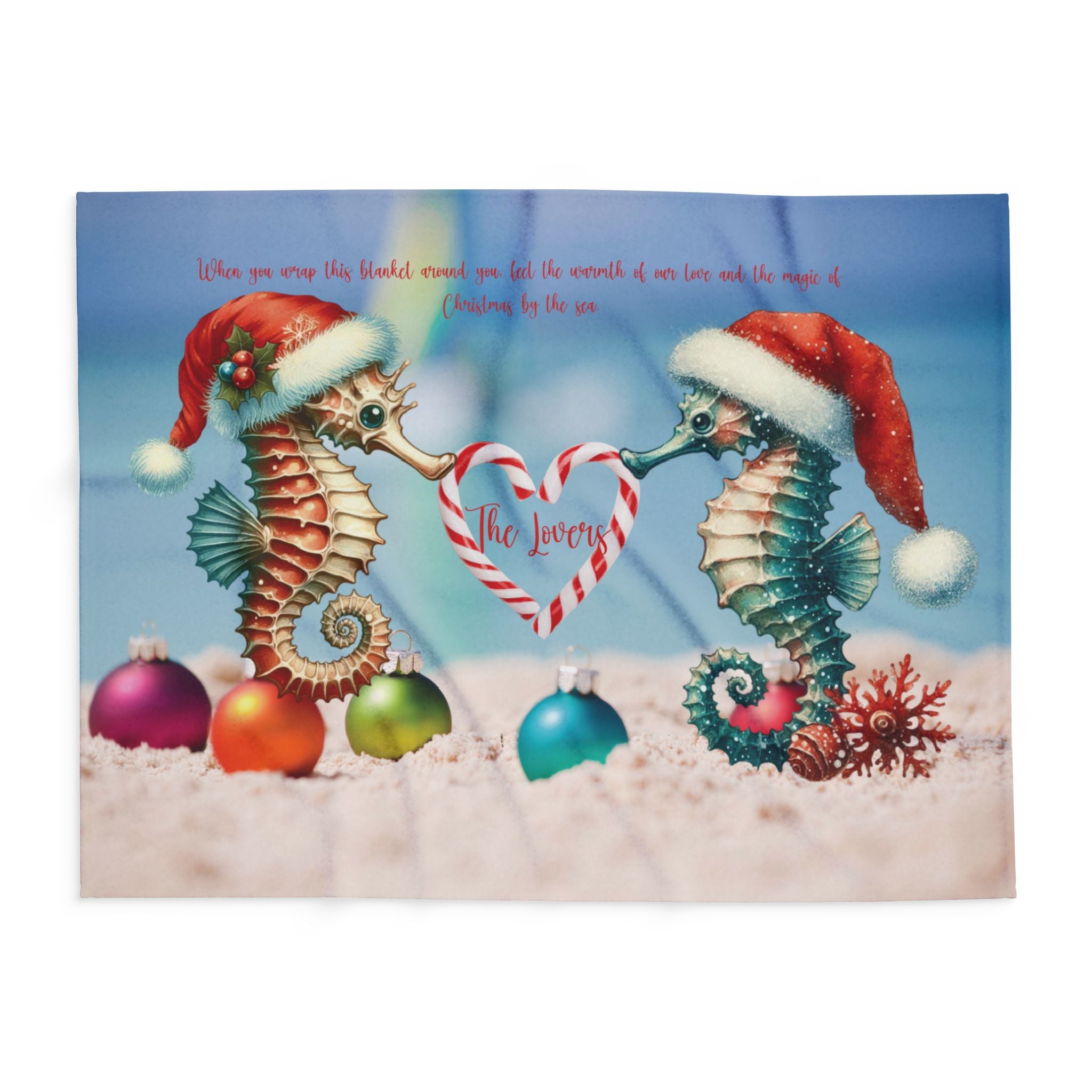 Fleece Blanket Christmas Gift For Wife With Seahorse Couple for Beach Lovers