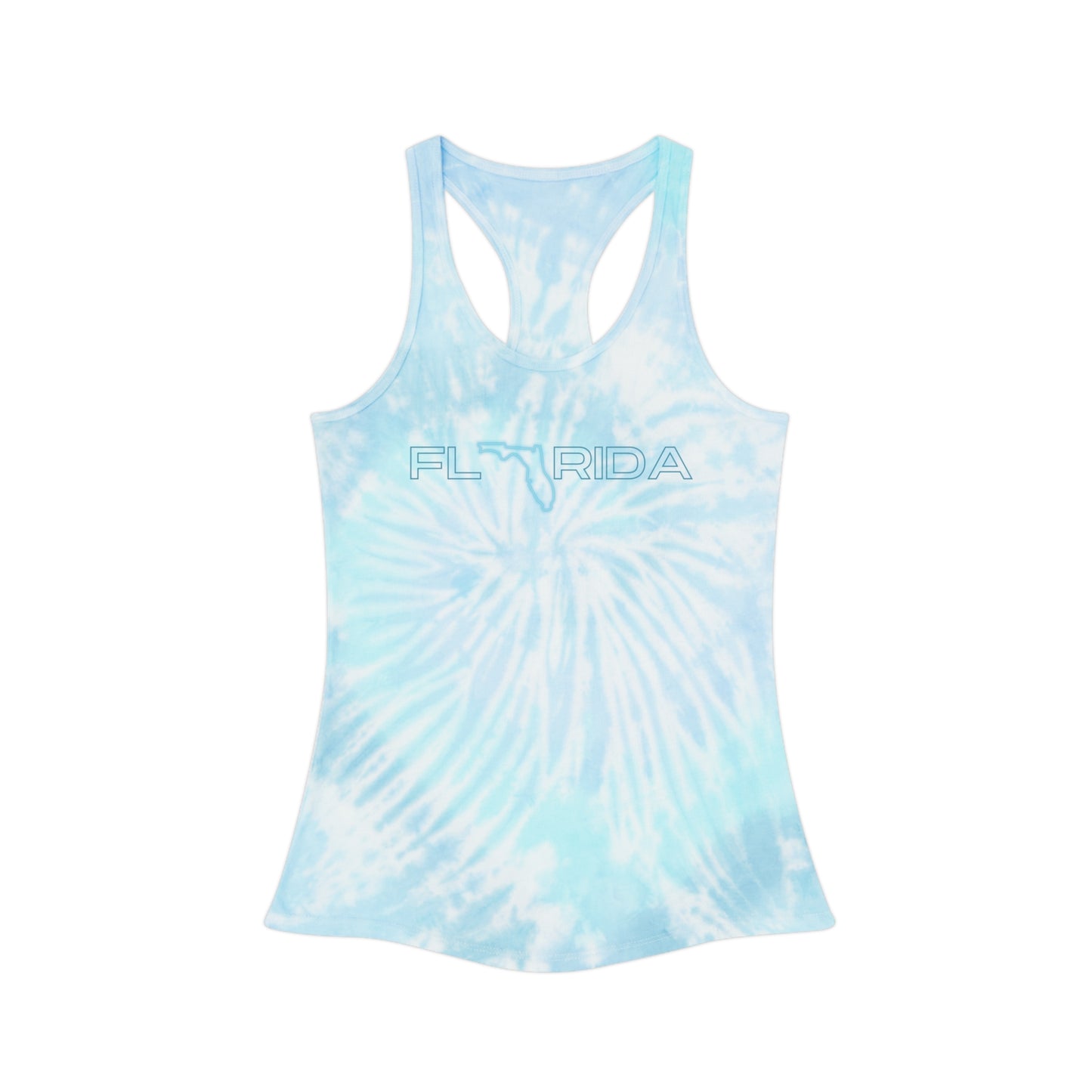 Florida Vacation Shirts Tie Dye Racerback Tank With State Of Florida Blue On Blue For Women