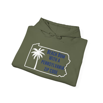 Pennsylvania State Blue White Outline Hoodie Beach Bum With A Pennsylvania Zip Code, Funny Pennsylvania Hoodie, Sweatshirt For PA Resident Beach Lover