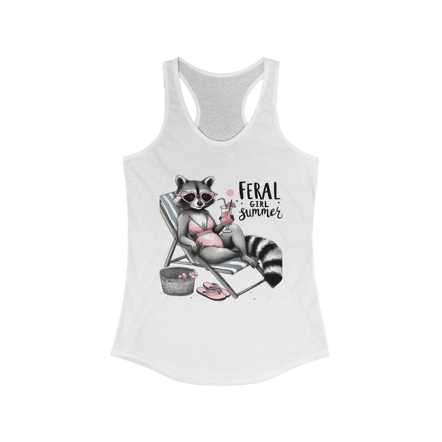 Retro Beach Raccoon Feral Girl Summer Tank Top For Women Funny Vacation Shirt, Yoga Tank, Workout Gear