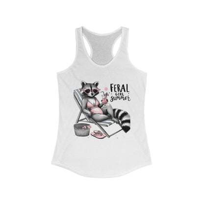 Retro Beach Raccoon Feral Girl Summer Tank Top For Women Funny Vacation Shirt, Yoga Tank, Workout Gear