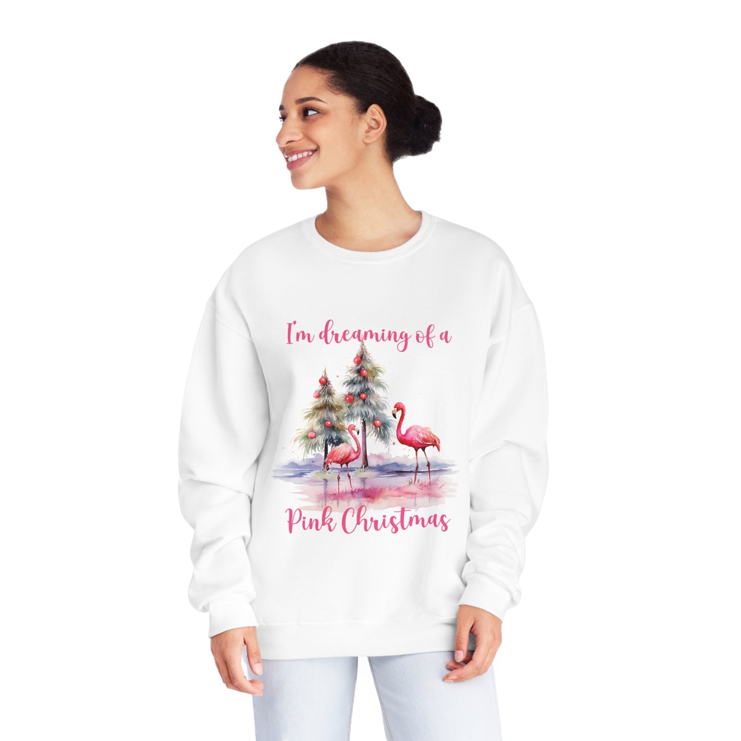 I'm Dreaming Of A Pink Christmas Sweatshirt With Flamingos For Women