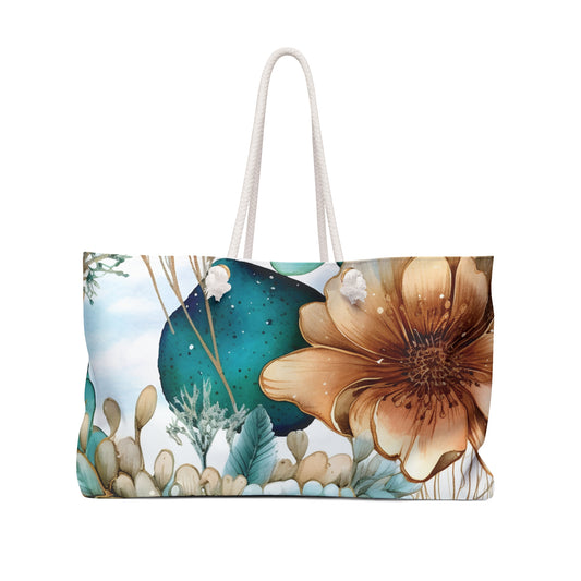 Boho Coastal Flower Beach Bag Weekender Bag