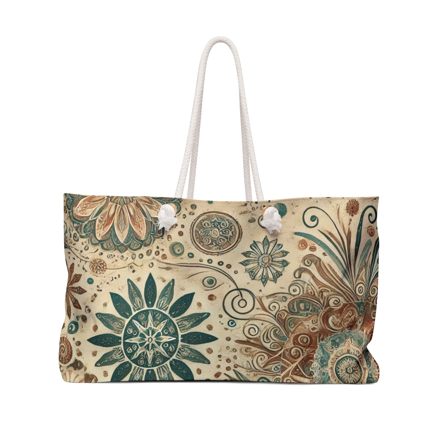 Boho Beach Bag Mandela Earth Tones Weekender Tote