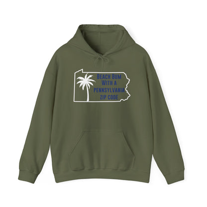 Pennsylvania State Blue White Outline Hoodie Beach Bum With A Pennsylvania Zip Code, Funny Pennsylvania Hoodie, Sweatshirt For PA Resident Beach Lover