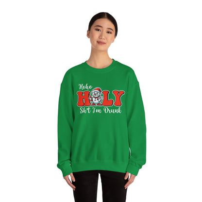 Funny Christmas Unisex Sweatshirt Holy Sh*t I'm Drunk, Holiday Crewneck Jumper, Xmas Drinking Gift, Christmas Party Apparel