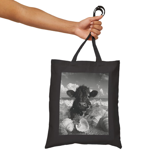 Baby Highland Cow Day At The Beach Cotton Canvas Tote Beach Bag