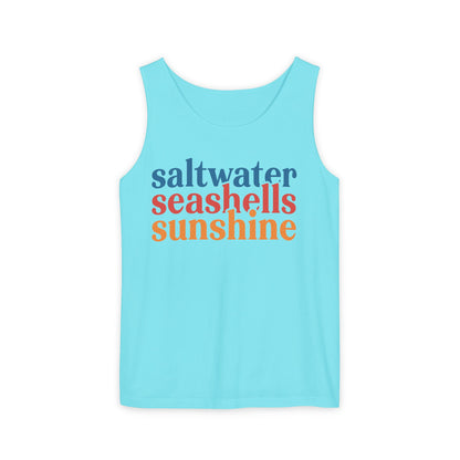 Beach Vacation Tank Top, Saltwater Seashells Sunshine Sleeveless Shirt, Summer Sea Shell Muscle Tee, Beach Lover Shirt, Coastal Tank