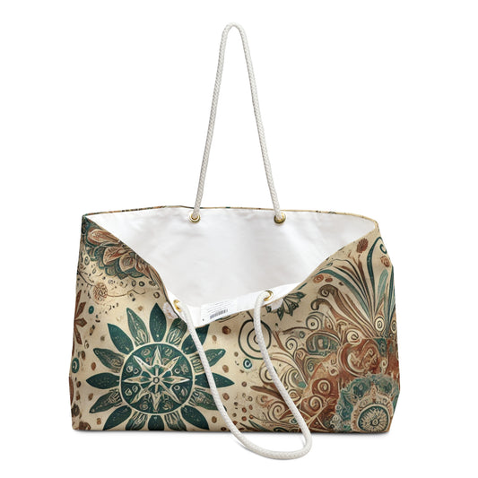 Boho Beach Bag Mandela Earth Tones Weekender Tote