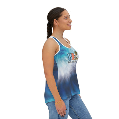 Beach Tank Tops For Women Peace Love Beach Blue Racerback Shirt
