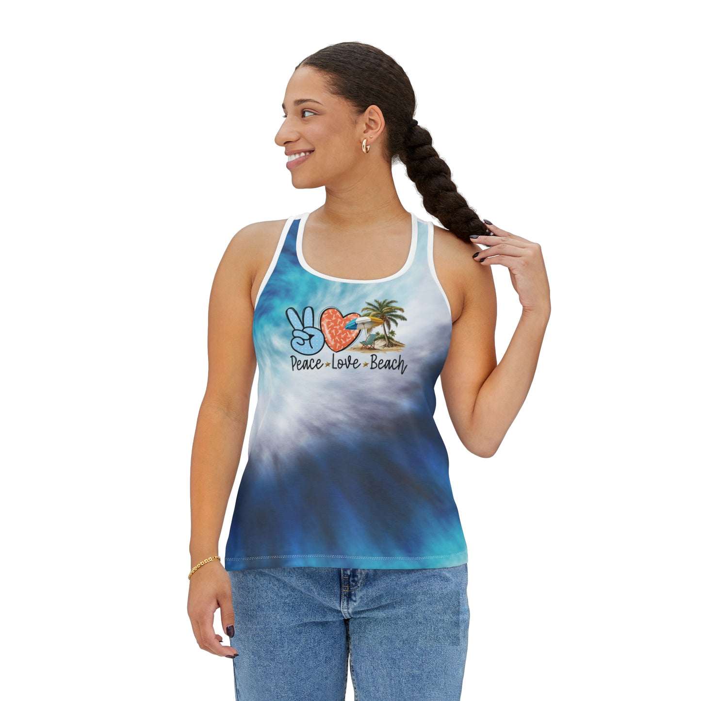 Beach Tank Tops For Women Peace Love Beach Blue Racerback Shirt