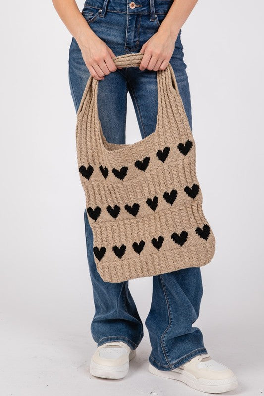 Fame Contrast Heart Crochet Tote Bag