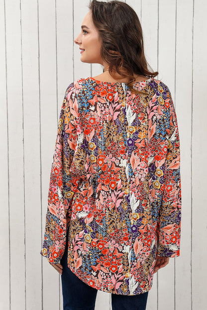 Floral V-Neck Long Sleeve Blouse