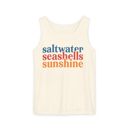 Beach Vacation Tank Top, Saltwater Seashells Sunshine Sleeveless Shirt, Summer Sea Shell Muscle Tee, Beach Lover Shirt, Coastal Tank