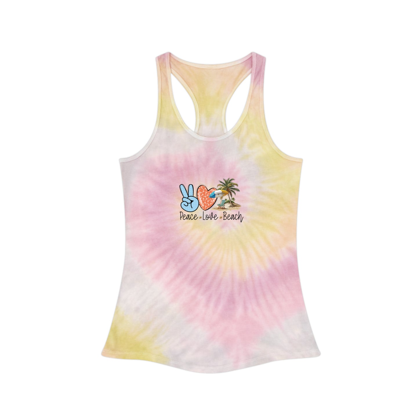 Beach Vacation Shirts Tie Dye Racerback Tank Top Peace Love Beach For Women
