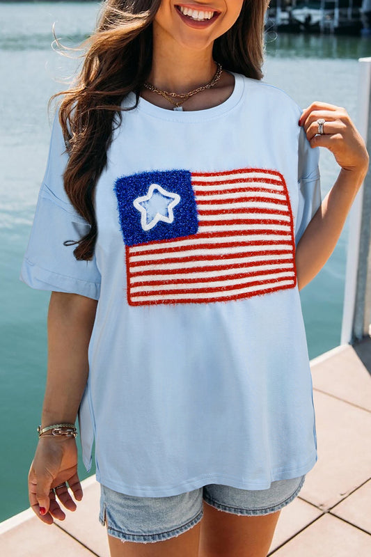 US Flag Round Neck Short Sleeve T-Shirt