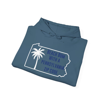 Pennsylvania State Blue White Outline Hoodie Beach Bum With A Pennsylvania Zip Code, Funny Pennsylvania Hoodie, Sweatshirt For PA Resident Beach Lover