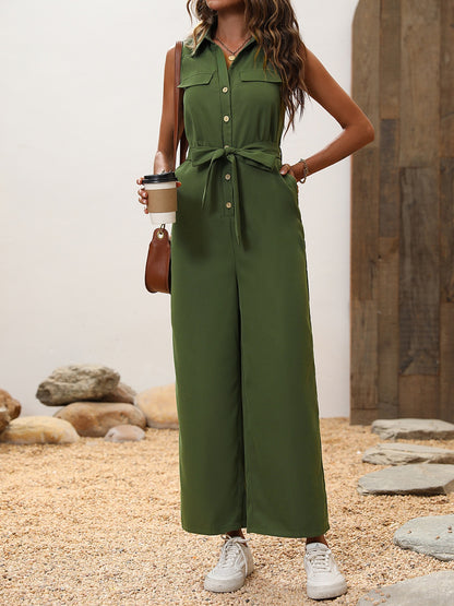 Tie Waist Sleeveless Wide Leg Jumpsuit