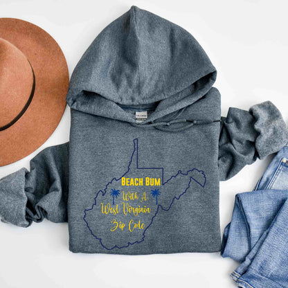 West Virginia State Hoodie Beach Bum With A WVA Zip Code, Funny West Virginia Hoodie, Sweatshirt For WVA Residents Beach Lover