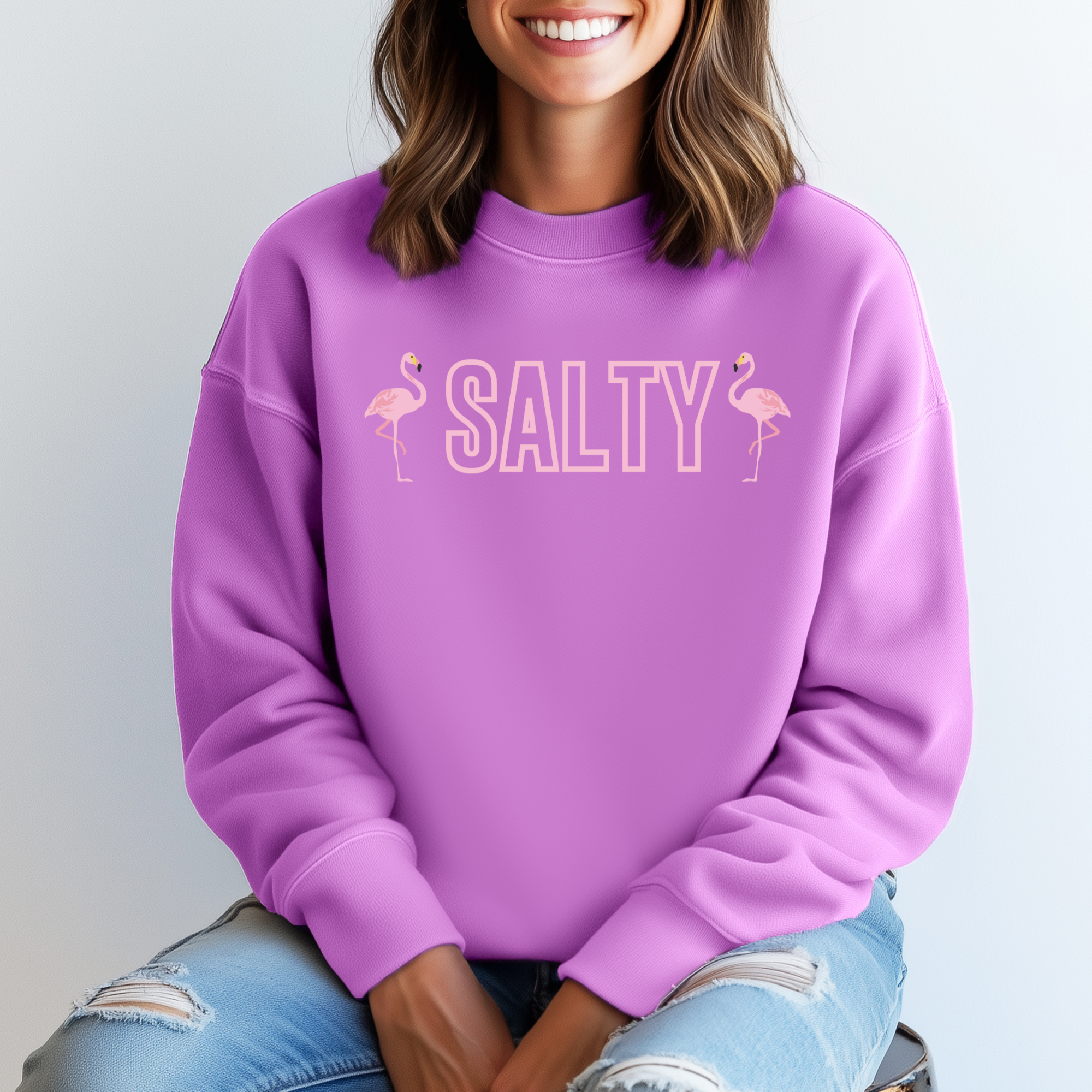 Flamingo Salty Sweatshirt For Beach Lovers Comfort Colors