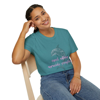 Dolphin Illustration T-Shirt Expect Nothing Appreciate Everything