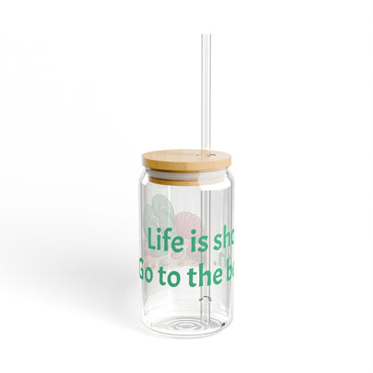 Beach Lover Gifts Travel Mug Life Is Short Go To The Beach Sipper Glass 16oz with Lid