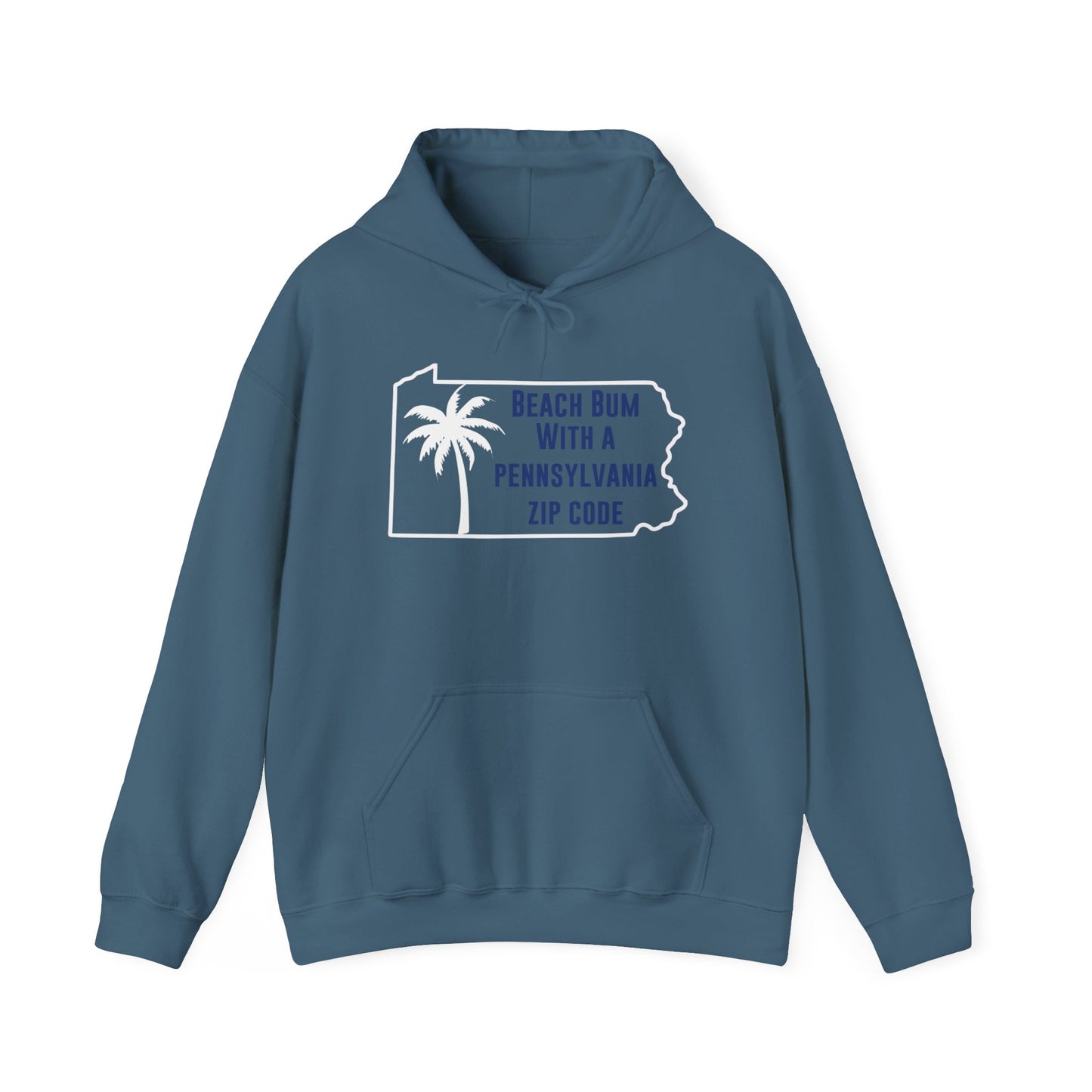 Pennsylvania State Blue White Outline Hoodie Beach Bum With A Pennsylvania Zip Code, Funny Pennsylvania Hoodie, Sweatshirt For PA Resident Beach Lover