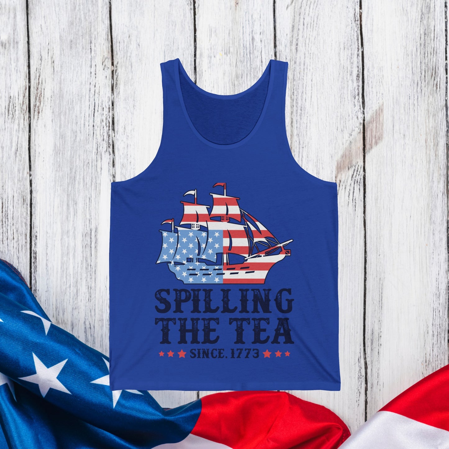 4th Of July Shirt, Funny Spilling The Tea Since 1776 Tank, American Summer Vibes Independence Day Fourth Of July Picnic Unisex Tank Top