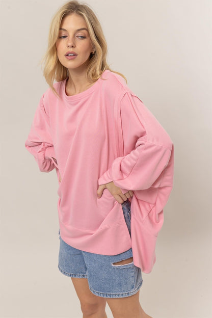 HYFVE French Terry Long Sleeve High-Low Slit Sweatshirt