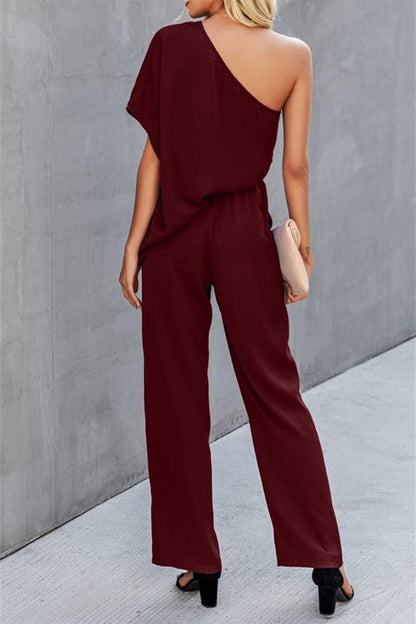 Single Shoulder Short Sleeve Jumpsuit