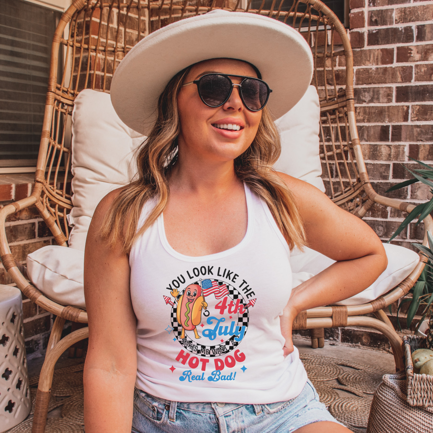 4th Of July Shirt Tank Top, You Look Like The 4th Of July Makes Me Want A Hot Dog Real Bad Tank, Independence Day 4th July Hot Dog Lovers Shirt